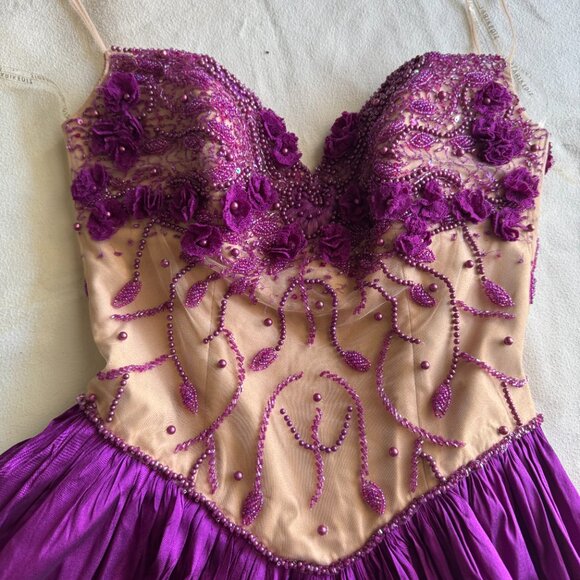 Tarik Ediz 90378 Dress Evening Dress ~US size 4 Purple Dress Beads and Lace NWT - Picture 5 of 15